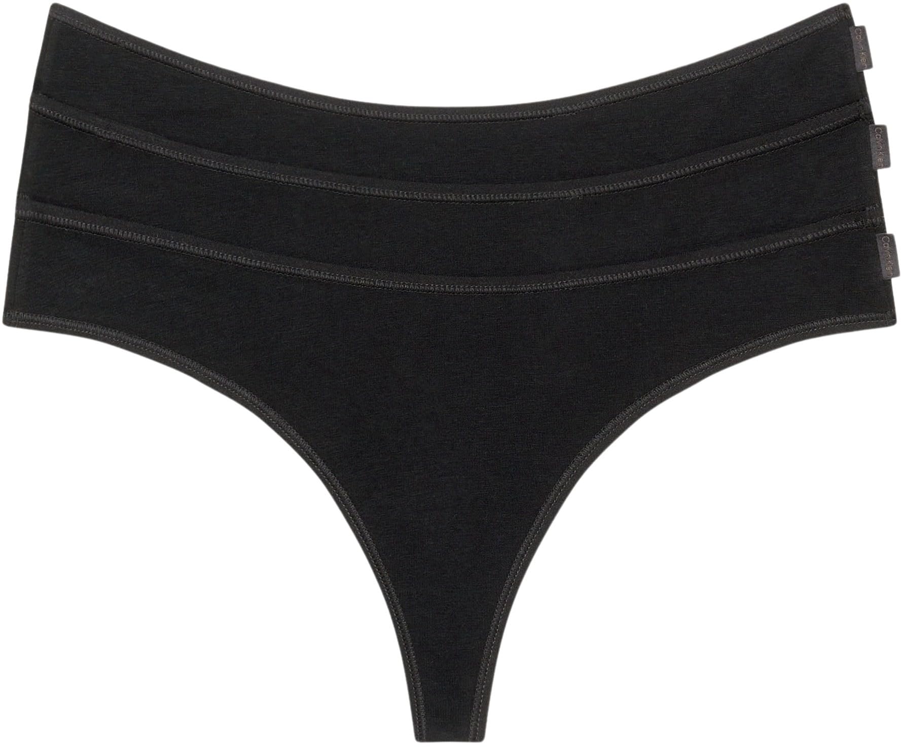 Calvin Klein Damen 3er Pack Strings Thong Unterwäsche, Schwarz (Black/Black/Black), XS