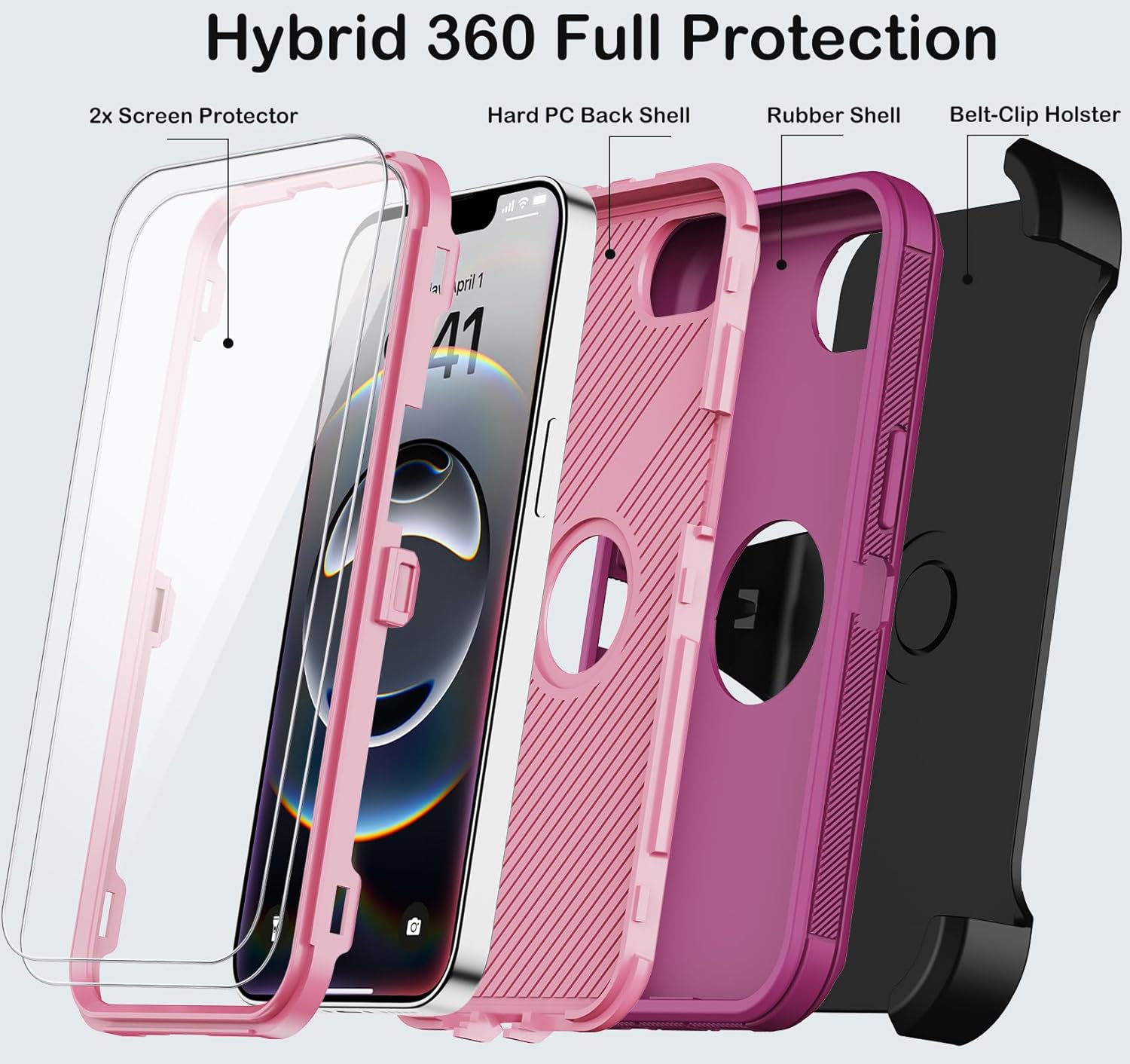 for iPhone 16e Case with Belt Clip Holster,Screen Protector X2,Heavy Duty Shockproof Drop Protection Military Grade 3 Layers Full Covered Rugged Durable Phone Cover for Apple 16e (Burgundy) - Image 3