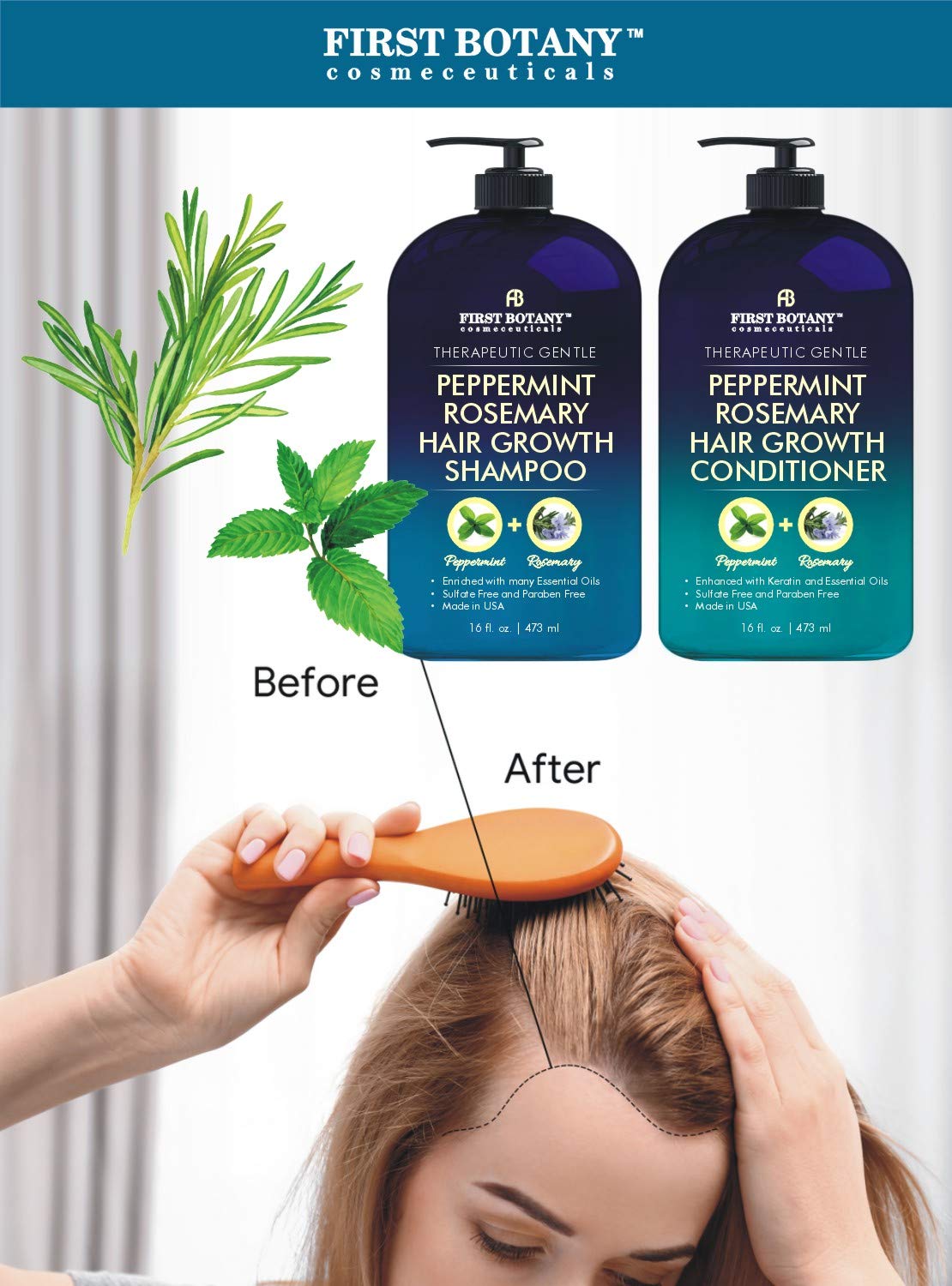 Peppermint Rosemary Hair Regrowth and Anti Hair Loss Shampoo and