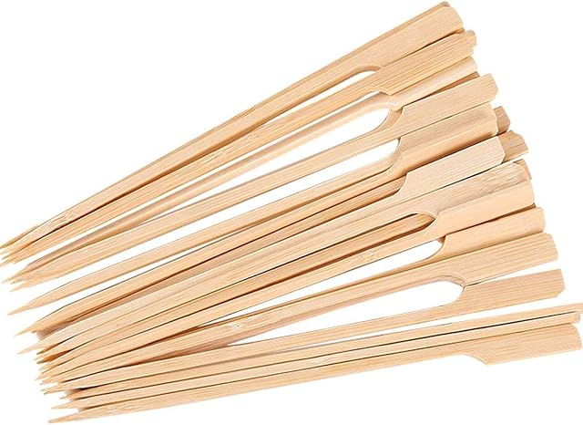 COKAMOZ Wooden Skewers Bamboo Paddle Wood Kebab Small Yakitori Cocktail 200 Pcs