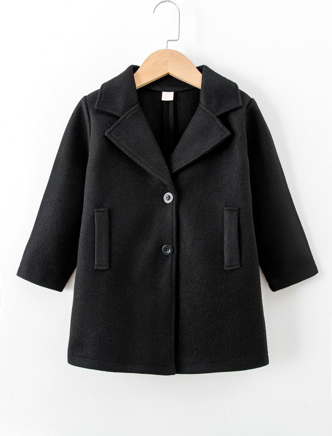 Black Toddler Warm Lapel Coat on Hanger