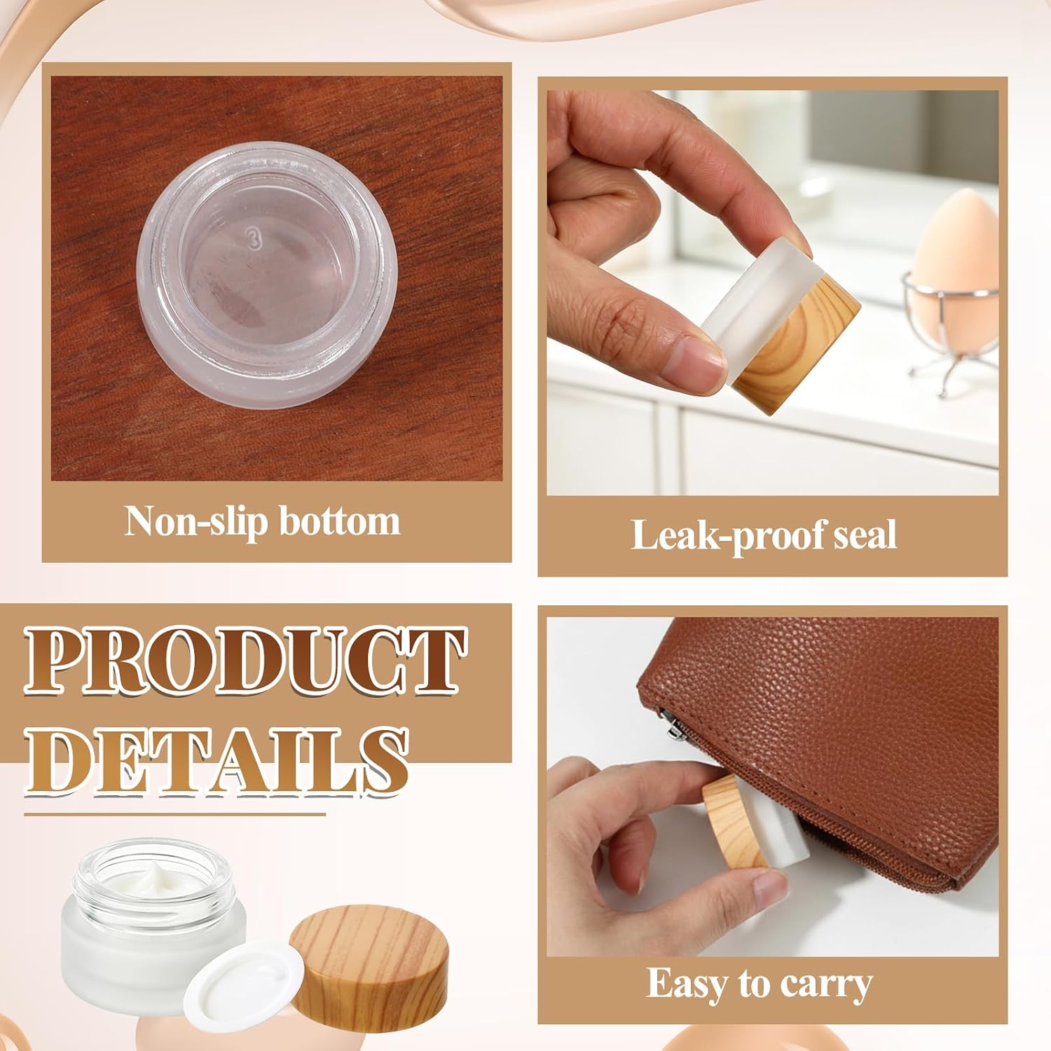 36 Pcs 5 Grams Glass Cosmetic Containers Round Frosted Cosmetic Jars