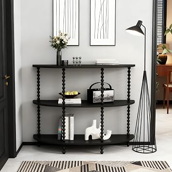 Half Moon Console Table, 3 Tier Wood Entryway Table for Living Room, Semi Circle Sofa Table for Hallway and Porch