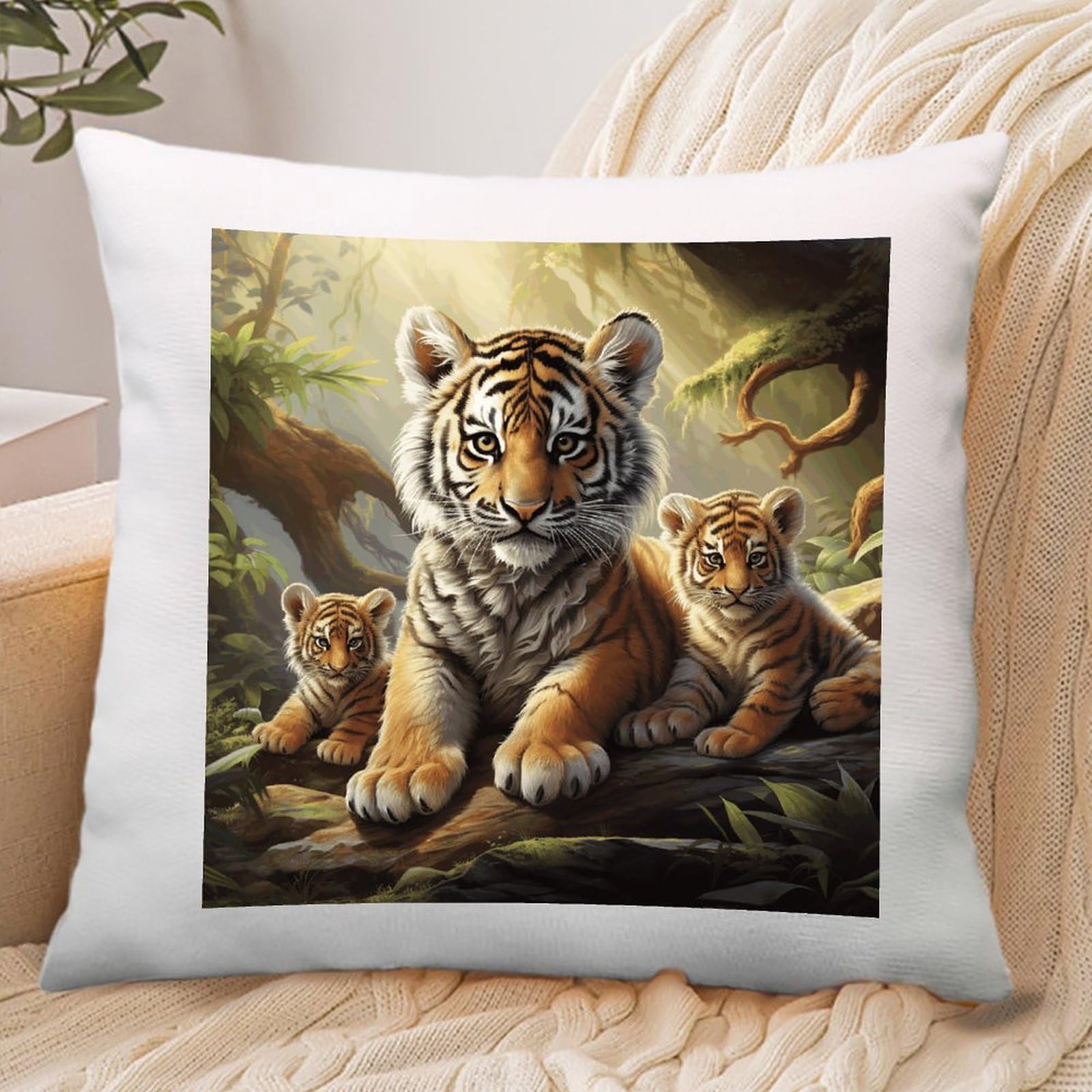 VstaDank Jungle Tigers Cub Throw Pillow Covers Square Cushion Cases with Zipper Soft Cotton and Linen Pillowcase Luxury Cozy Pillows Shams Lumbar Pillow Shells for All Seasons