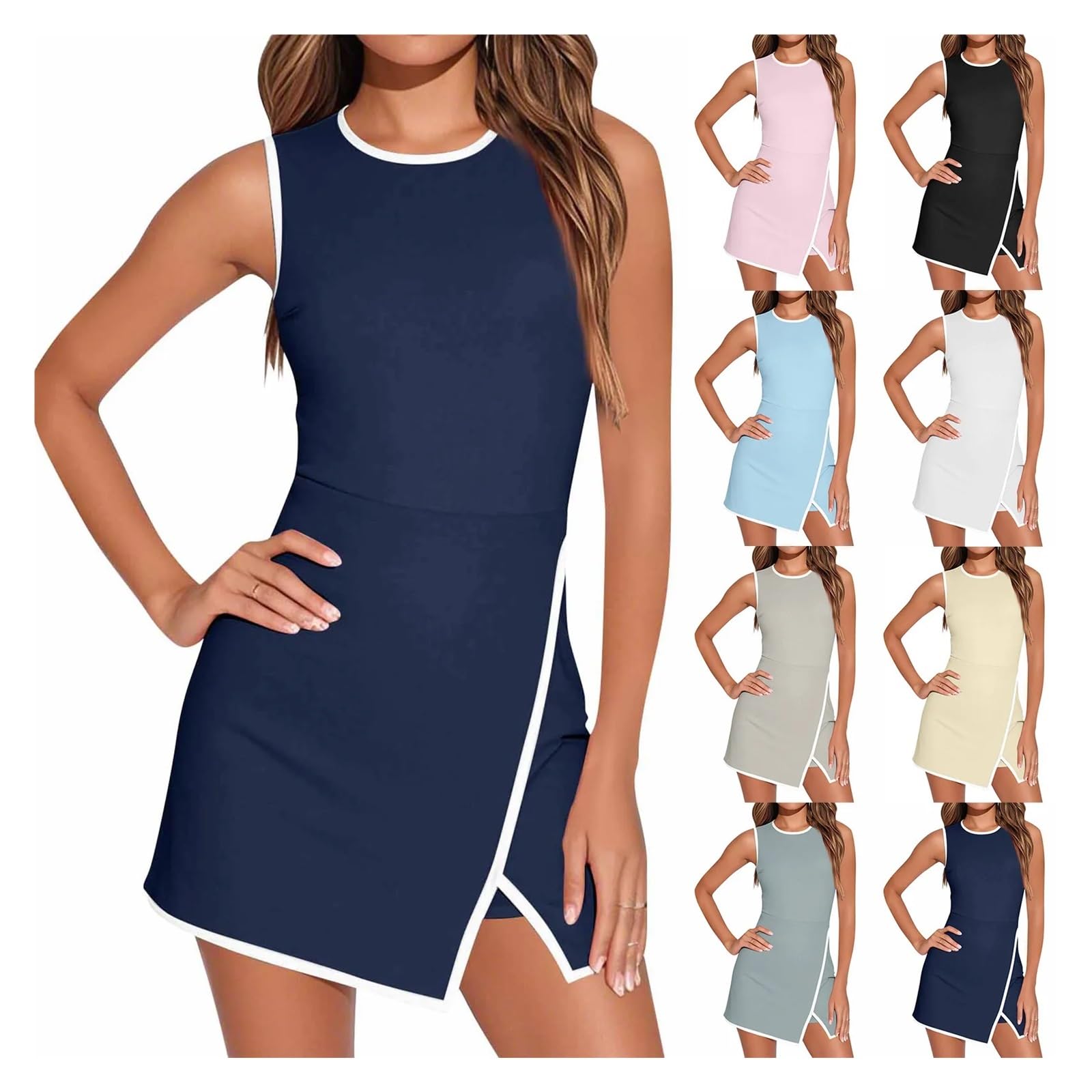 Ropa Padel Mujer Vestido de Tenis for Mujer, Vestido de Entrenamiento de Verano, Vestido Deportivo sin Mangas, Pantalones Cortos incorporados(Pink,M)