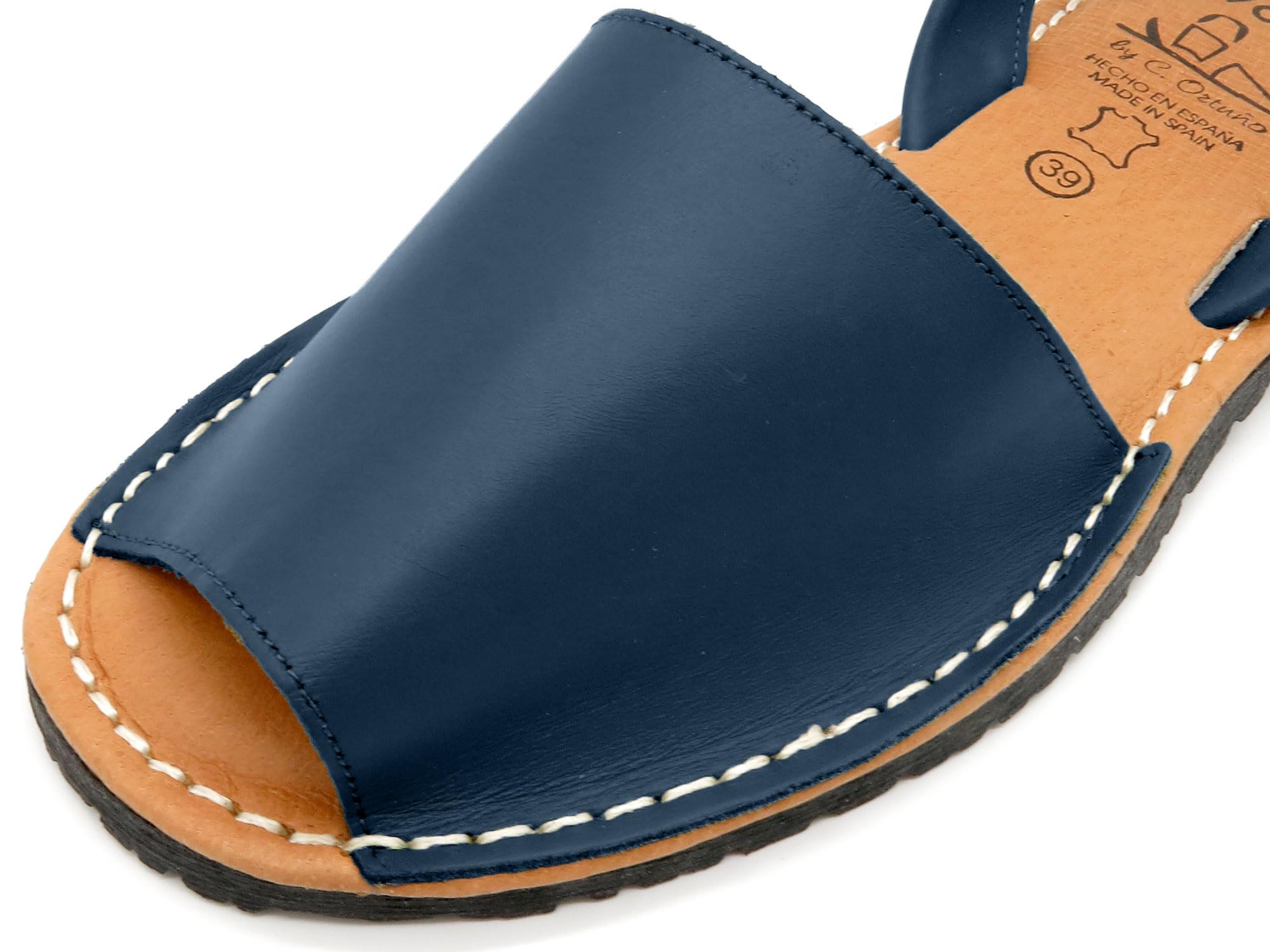 Avarca Damen Avarcas Sandalen aus Echtleder handgefertigt in Spanien gepolsterte Leder Decksohle & Fersenriemchen navy dunkel-blau 38
