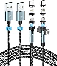Kuulaa 3 in 1 Magnetic Charging Cable, Magnetic USB Cable [1M+2M], 360° and 180° Rotating Magnetic Cable, 3A Fast Charging and Data Transfer for Micro USB/Type C/iProducts