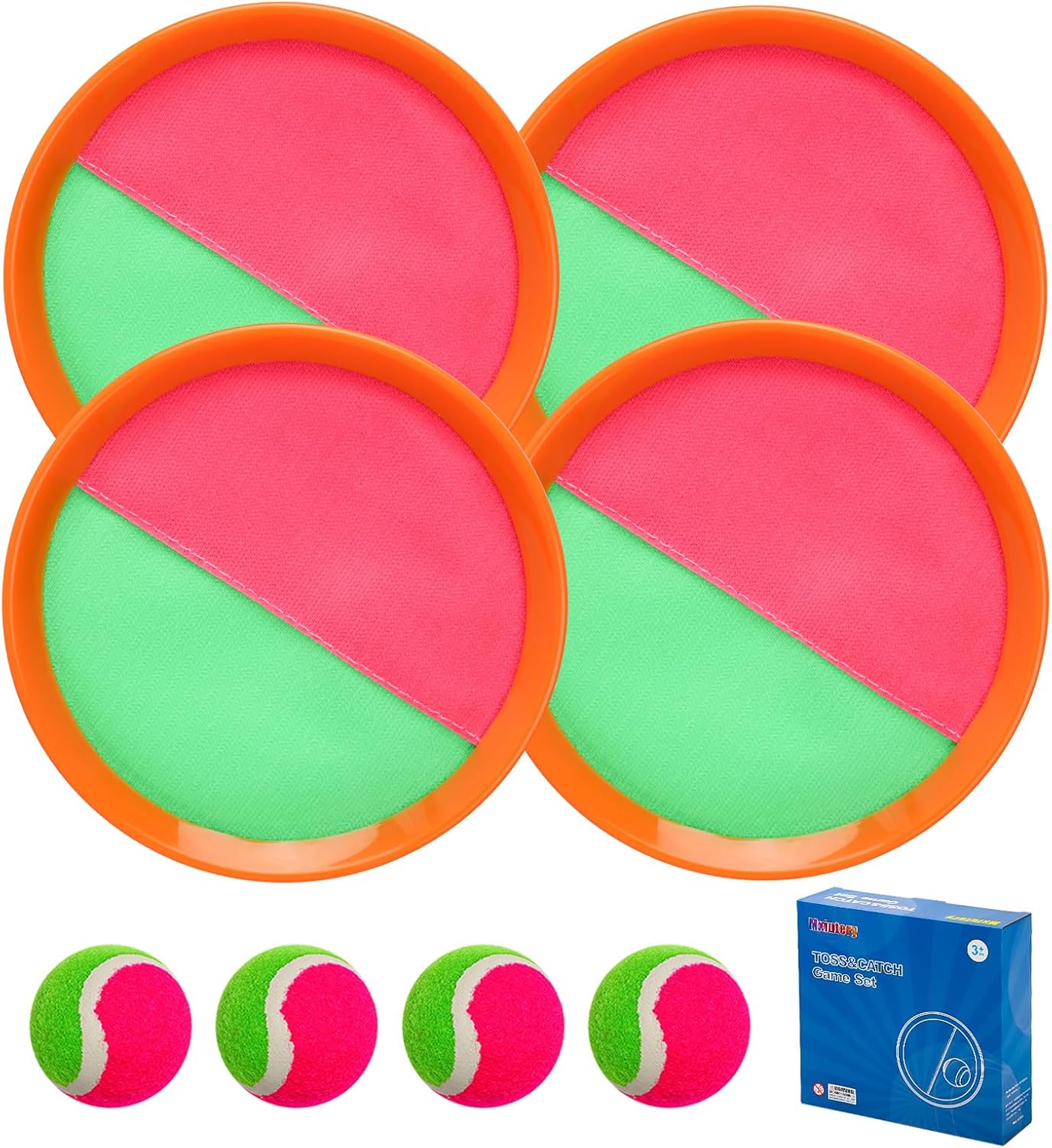 Toss and Catch Game Set,Ball Catch Set, Outdoor Beach Games for Playground Balls Summer Toy for Ages 4-8, Outside for Kids Boys Girl 4 Mitts & 4 Balls