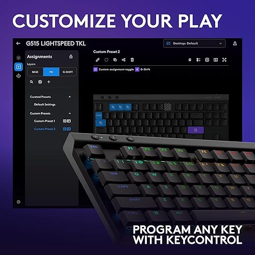 Miniatura 7 de Logitech G 515 Lightspeed TKL - Teclado inalámbrico para juegos de perfil bajo, LIGHTSYNC RGB, diseño delgado sin teclas, teclas PBT de doble