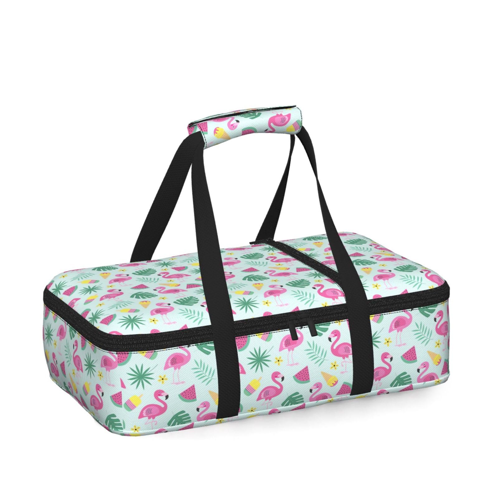 Flamingo Ice Cream Fruit Print Insulated Thermal Food Storage Bag Daily Reusable Picnic Tote Lunch Box Home