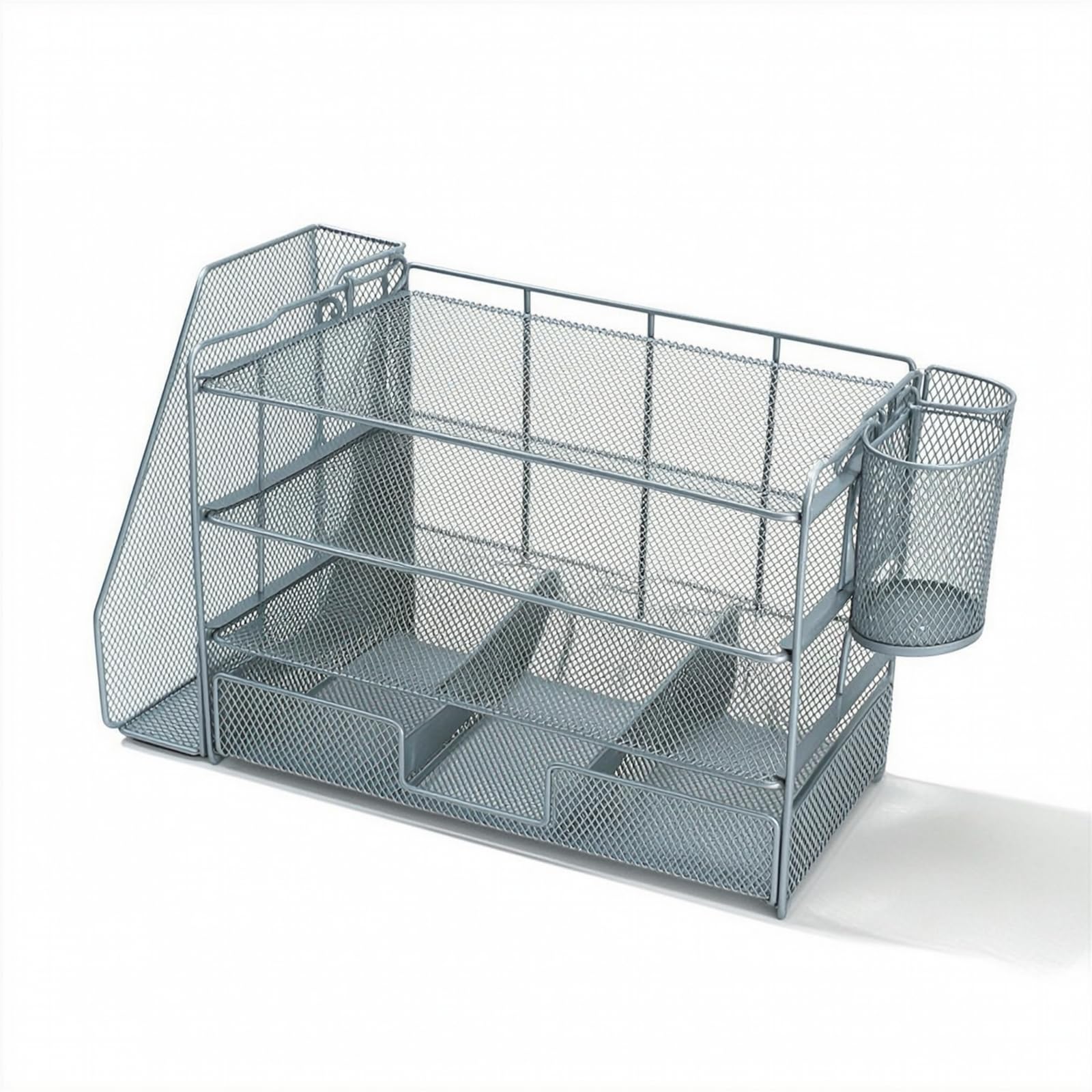 Organizzatore in Filo Metallico con Scomparti Multistrato Scaffale da Tavolo con Scomparti Multipli Robusto Vassoio Portadocumenti, Silver