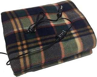 車載毛布 12V電気毛布 車載用ヒートブラン ホットブランケット 電気ひざ掛け 車中泊 HI/OFF/LO ３段階切り替え 4段温度調節 6段時間調節 肩掛け/膝掛け/掛け敷き兼用 防寒保温・過流過圧保護・電気ブランケット・前席 後席・丸洗い可能/肌触り良い/安全/災害対策/防寒保温/ギフト/クリスマス/キャンプ (E-【青と茶のチェック】)