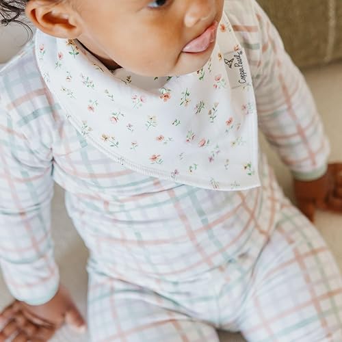 Miniatura 134 de Copper Pearl Paquete de 4 baberos de algodón suave para babeo y dentición, baberos absorbentes para bebés niñas y niños, ajustables para adaptarse a