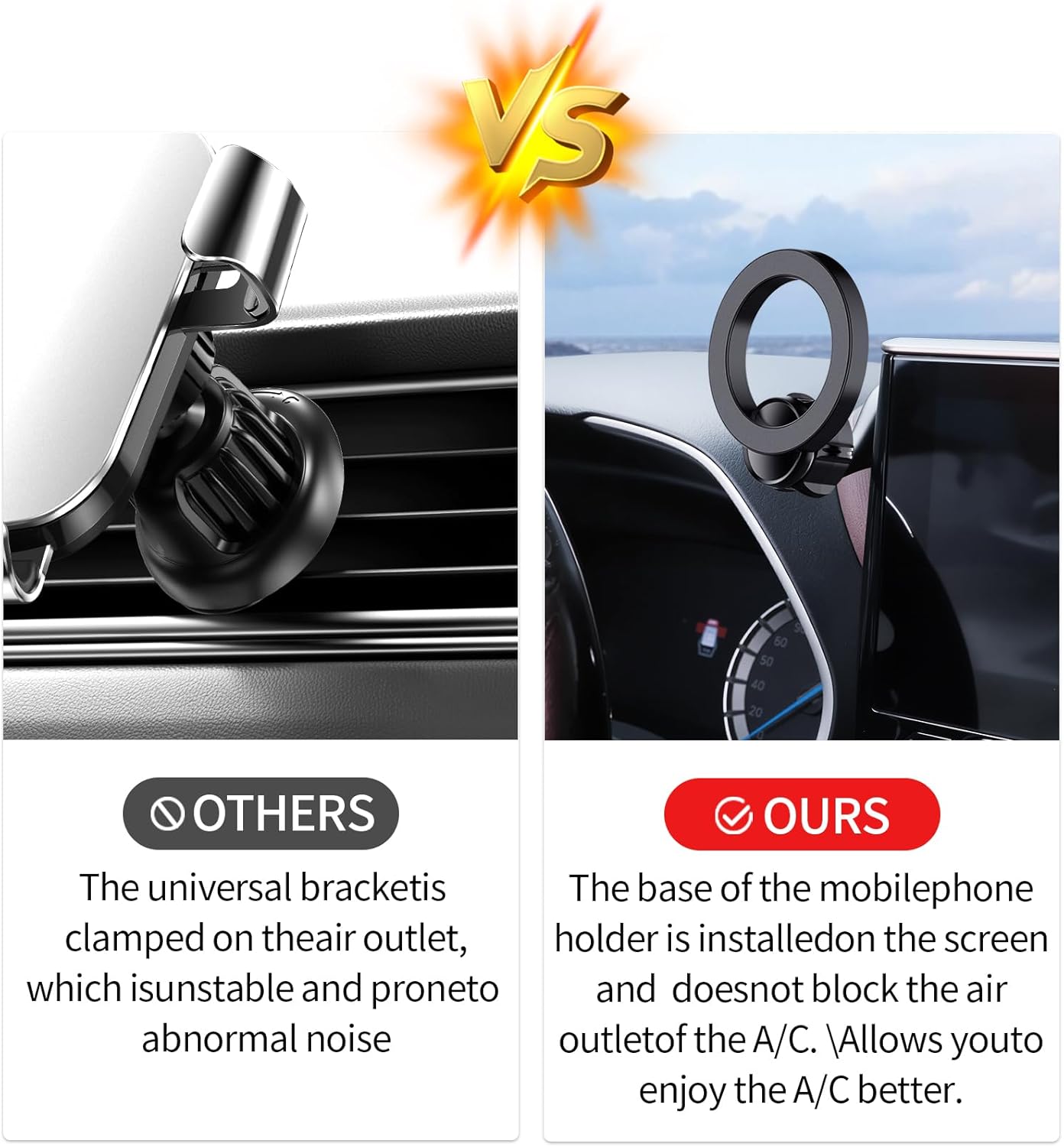 Car Phone Holder for Toyota Highlander 2020-2026 Accessories 8/12.3-Inch Screen Fixed Clip, 360° Rotation Phone Mount Compatible with MagSafe,Dashboard Original-Size Replacement Model