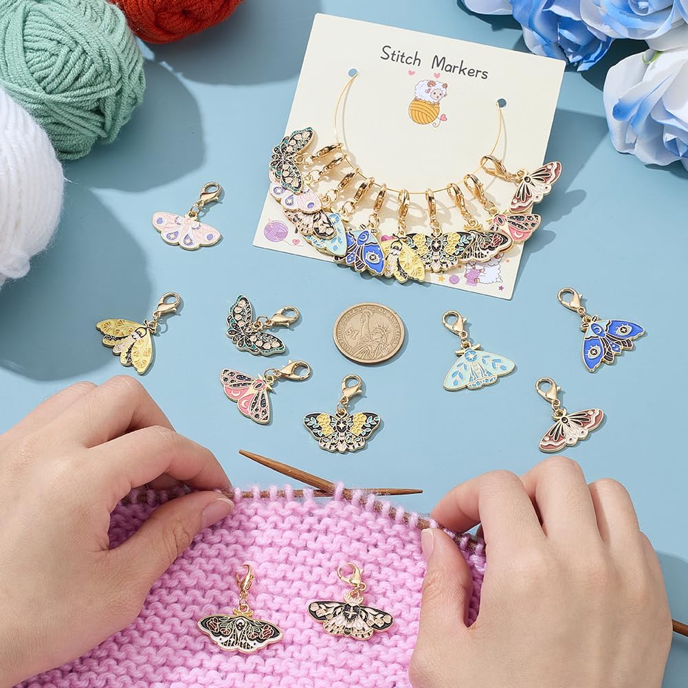 PLIGREAT 20 Pcs Moth Butterfly Stitch Markers Beautiful Alloy Pendant Crochet Stitch Needle Clip Counter Set for Weaving Sewing Locking Knitting Marker Tools Women DIY Craft Making Accessories
