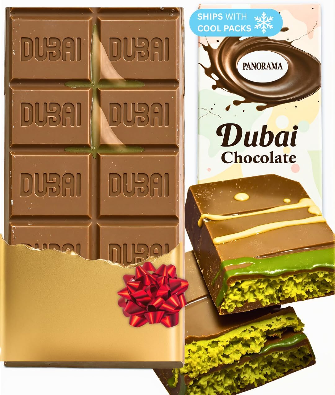 PANORAMA - Dubai Chocolate Bar - Premium Dubai Chocolate with Pistachio โ 7 oz โ Viral as seen on TikTok โ Crispy Shredded knafeh, Perfect for Gifting, for Memorial Day, Ready to Eat (Pack of 1)