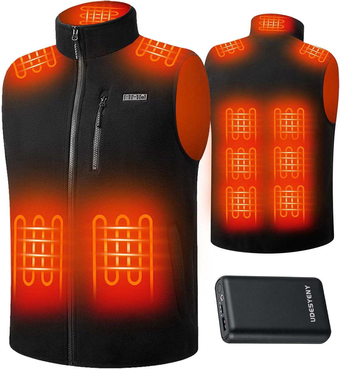 Udesyeny Heated Vest for Men with 16000mAh 7.4V Battery Pack Included, Fleece Warming Men's Heated Vest Rechargeable