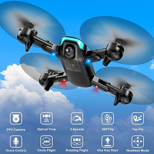 Miniatura 7 de REDRIE Dron con cámara - Drone plegable para niños y adultos con cámara FPV de 1080P, retención de altitud mejorada, selfie de gestos, vuelo de