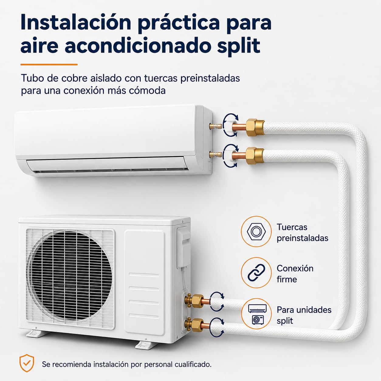 Kit de Tubería de Cobre Aislada para Aire Acondicionado Split, 1/4" y 3/8", Compatible con R32, R410A y R407C, Tubo Frigorífico con Tuercas (300, Centímetros)