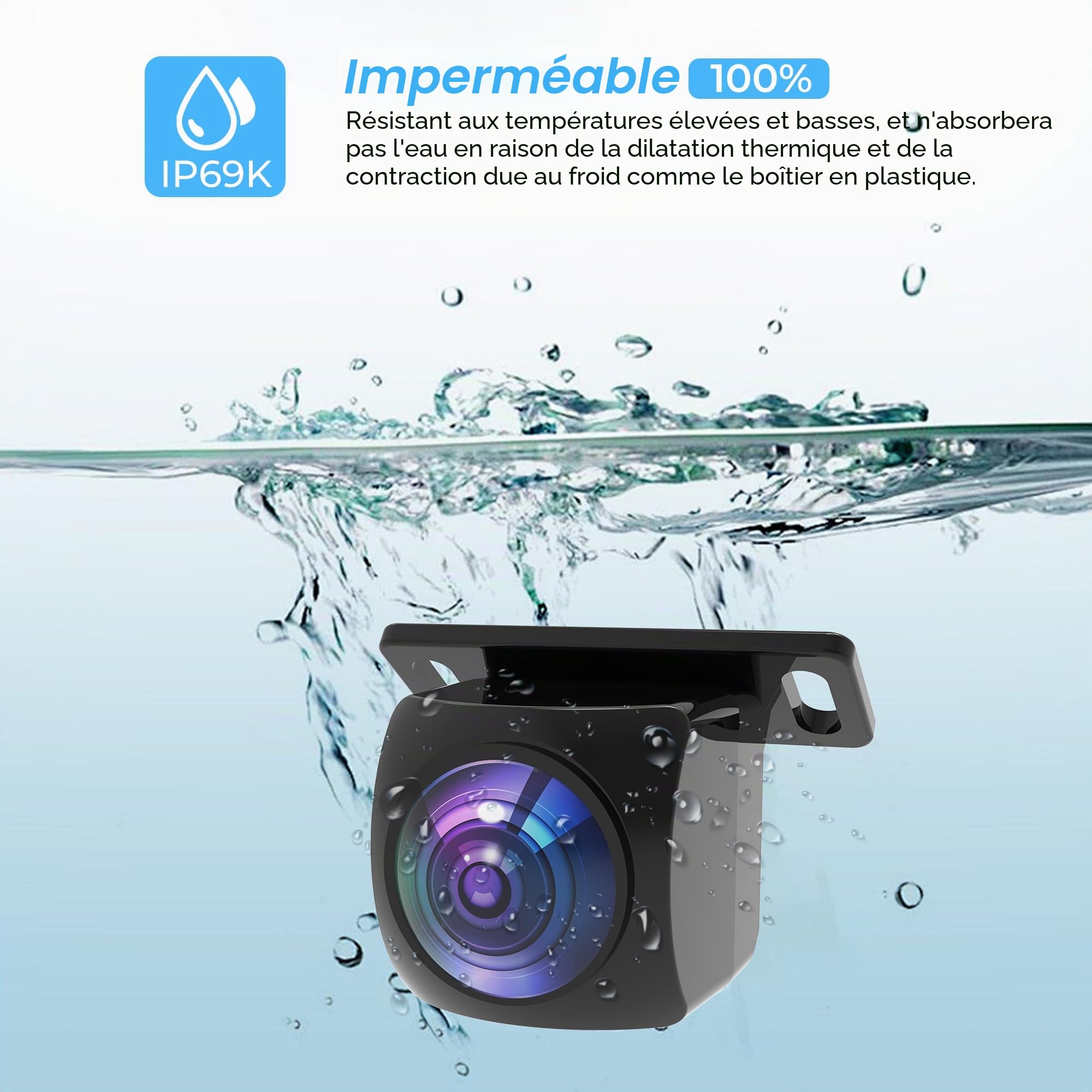 Caméra de recul AHD 1080P pour voiture, Caméras de recul pour voiture à installer 170° grand angle avec vision nocturne IP69K étanche, Caméras de recul universelles pour camping-car, SUV, pickup