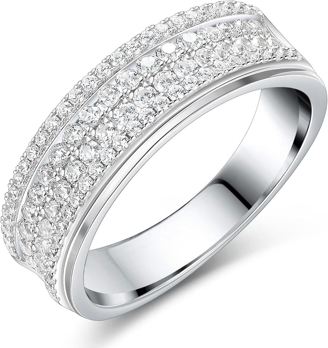 Men 4-Row Moissanite Band Silver Plated 88 Round Cut Stones