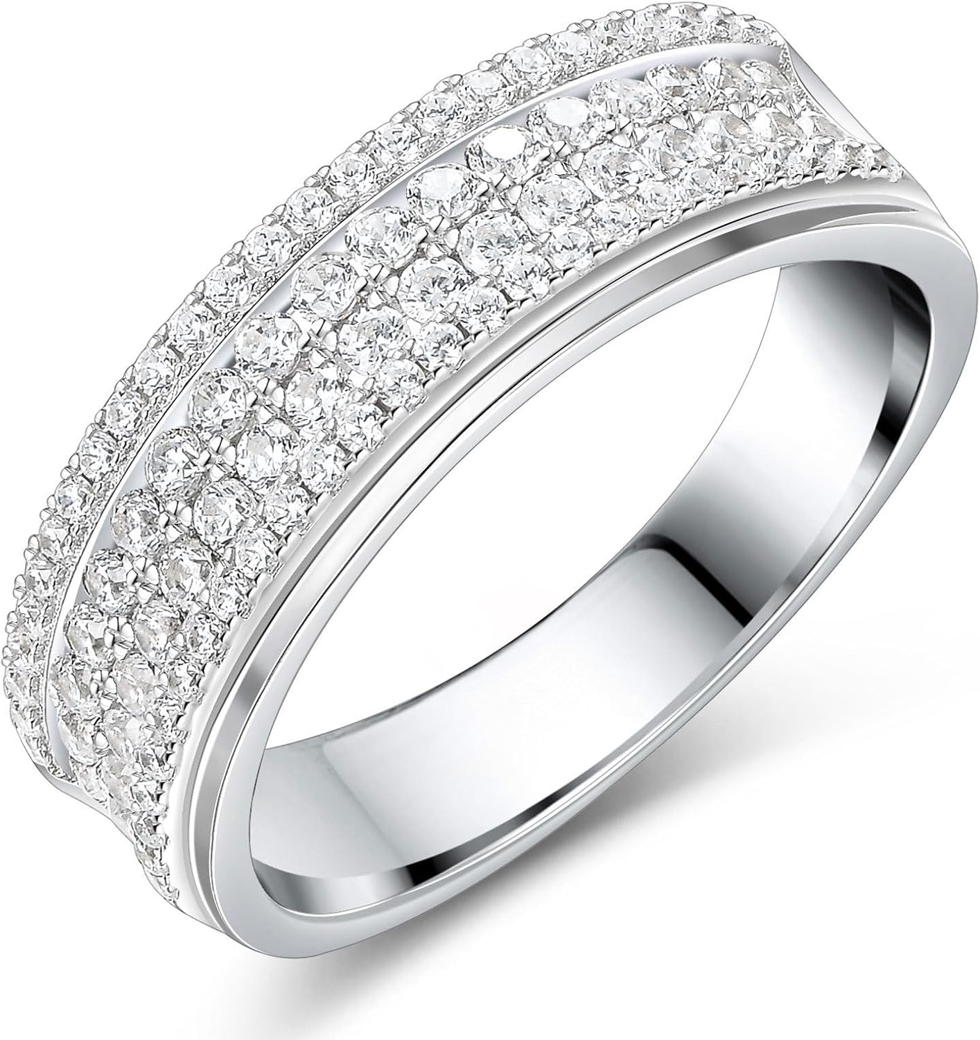 Womens Moissanite Wedding Band 2ct 88 Round Cut 4 Rows of D Color VVS1 Clarity Promise Engagement Ring Gift for Her Size 5-10