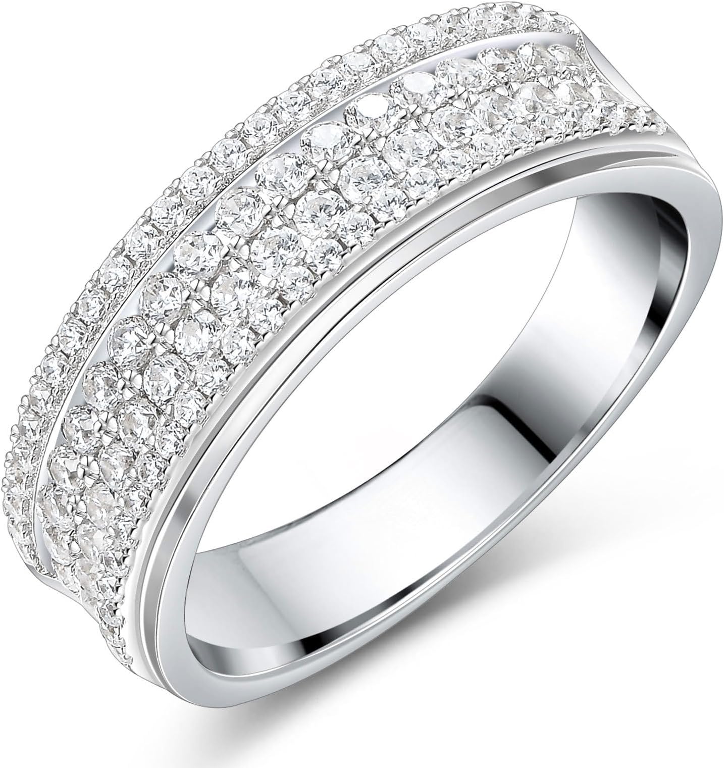 Men 4-Row Moissanite Band Silver Plated 88 Round Cut Stones