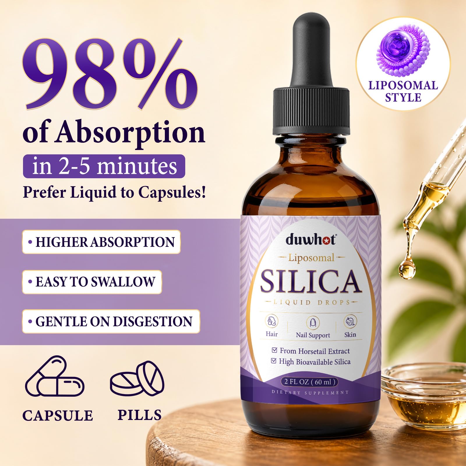 Liposomal Liquid Silica Supplement Drops for Women & Men, 2 Fl Oz — Amazon image 4