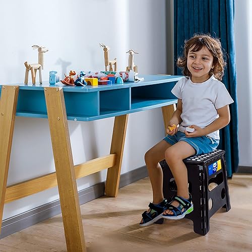 Miniatura 5 de Korpai Taburete plegable de 13" para adultos y niños con capacidad para hasta 300 lb, antideslizante con mango portátil, de plástico compacto para