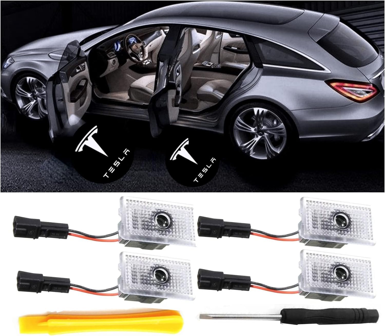 Amazon | Dashadao 4個 車のドアロゴプロジェクターライト Tesla Model