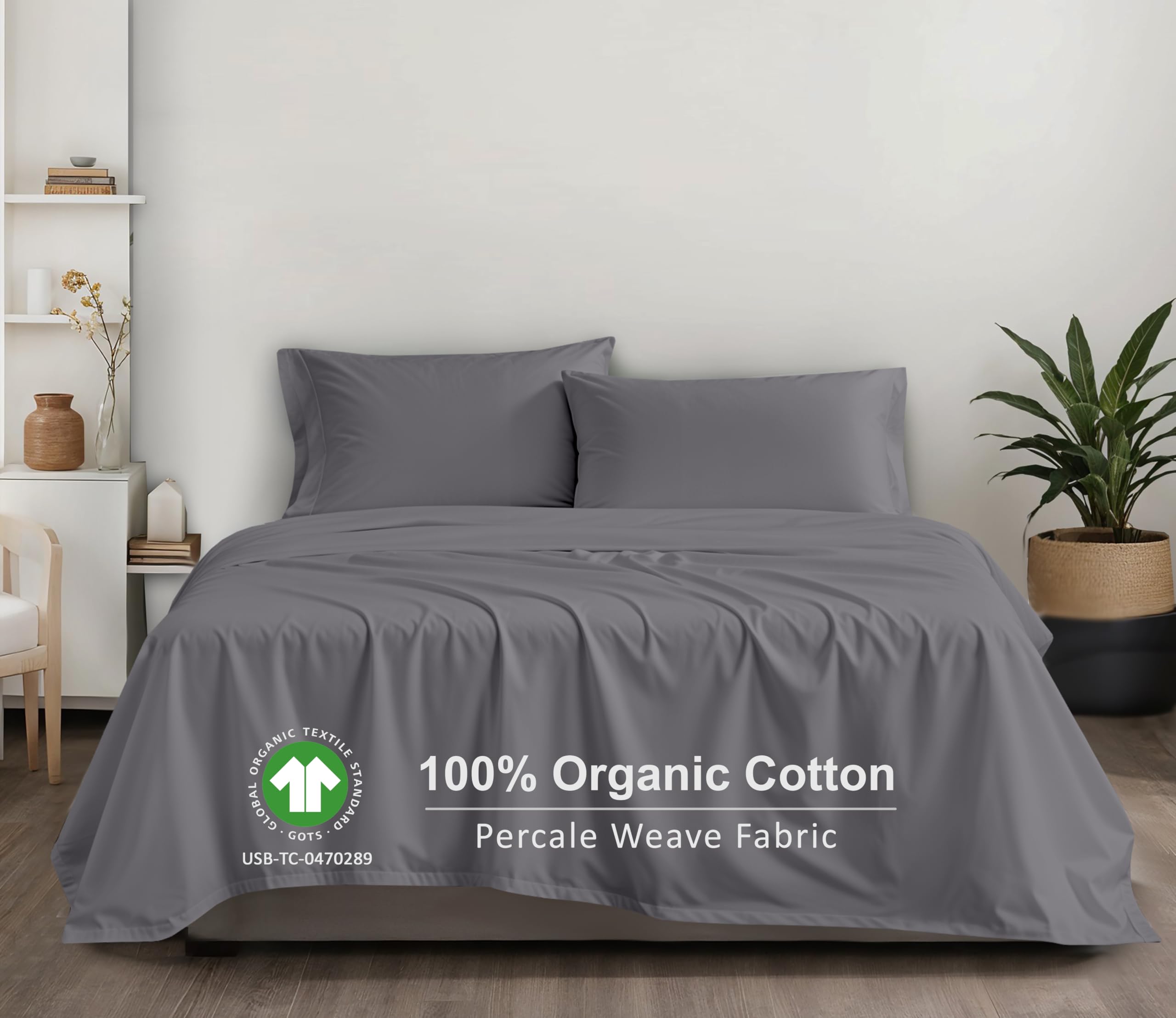 Bettwäsche 100% Bio-Baumwolle 4-teilig - GOTS Zertifiziert California King Perkal