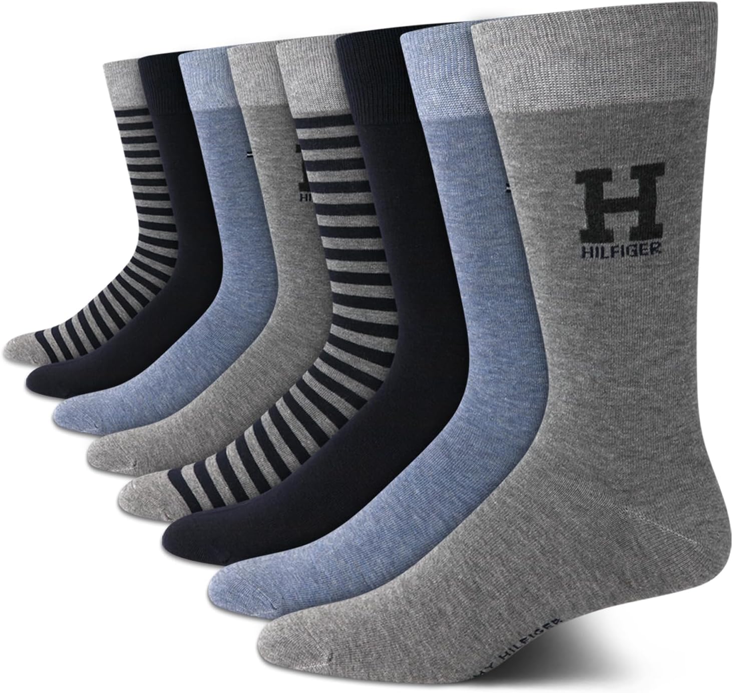 Tommy Hilfiger Mens Dress Socks - 8 Pack Lightweight Everyday Crew Work Socks for Men for Casual and Formal Wear