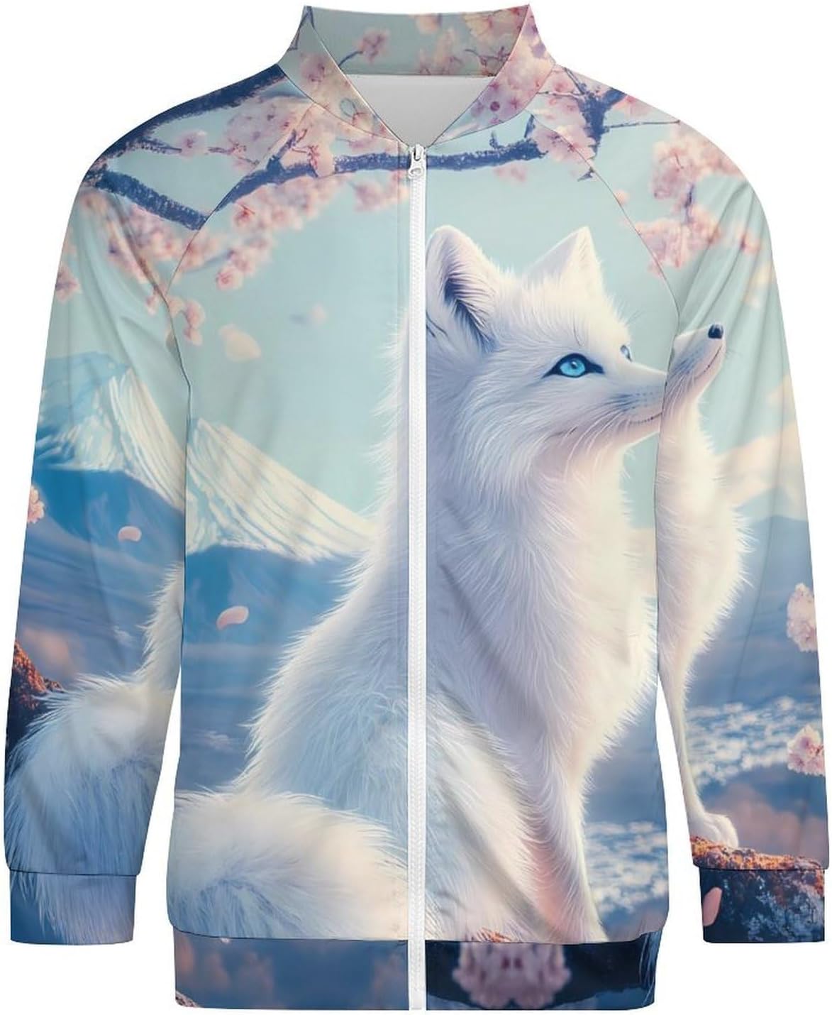 Fox Japanese Mount Fuji Men's Zip Up Sweatshirt Casual Sweater Jackets Long Sleeve Tops Lightweight Coat