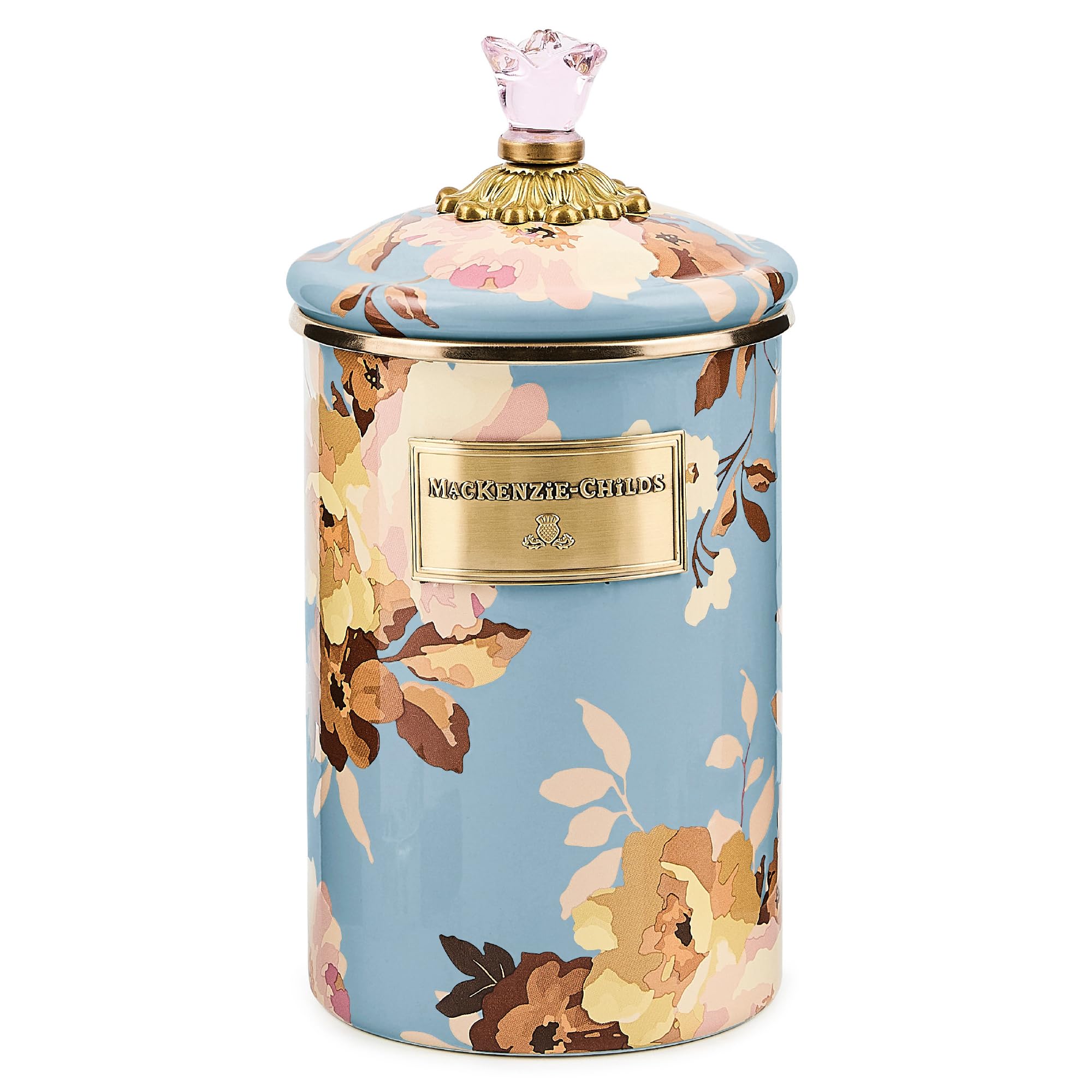 MACKENZIE-CHILDS キッチン保存容器 蓋付き Amazon.com: MACKENZIE-CHILDS Enamel Canister, Large, Wild Rose