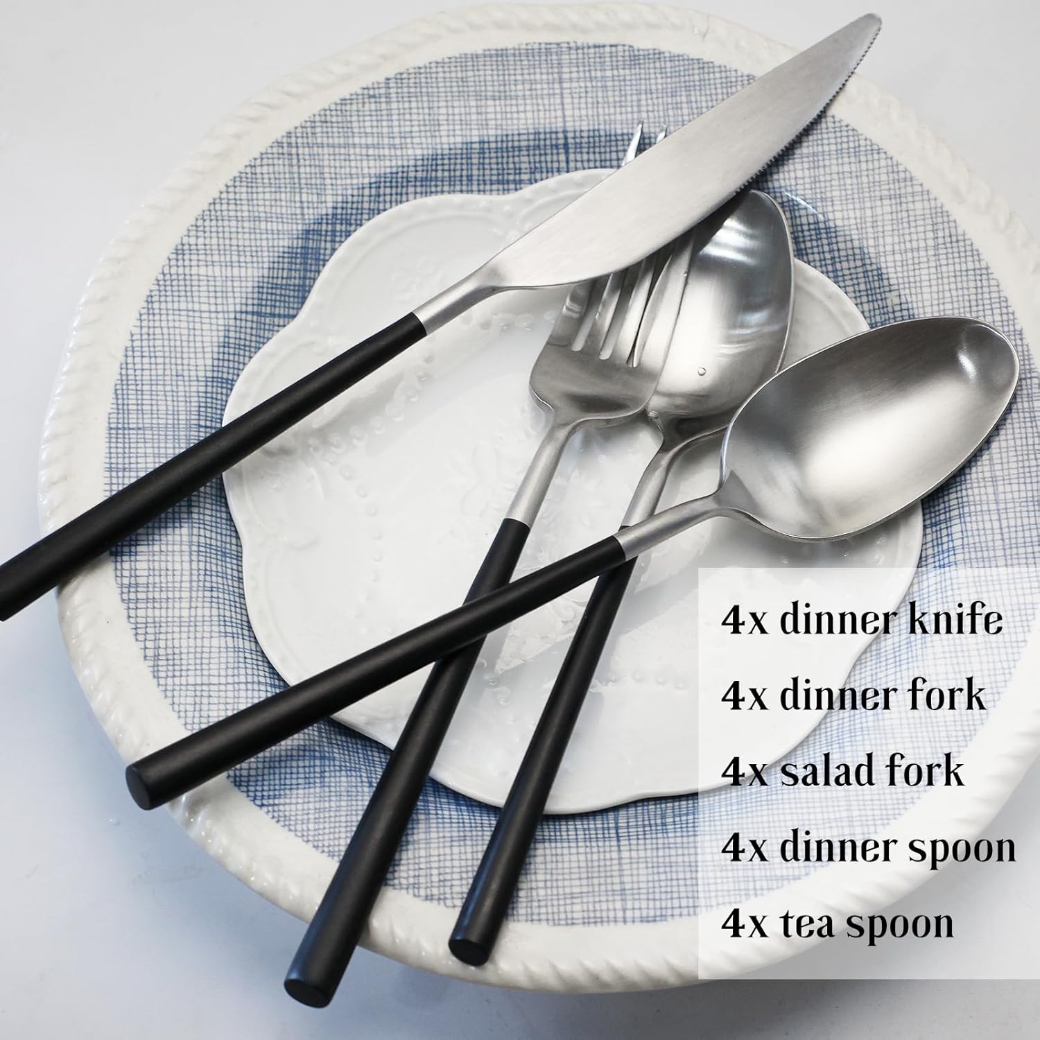 Black 20-Piece Silverware Set with Resin Handle,Stainless Steel Flatware Set, Modern Cutlery Set, Service for 4, Dishwasher Safe