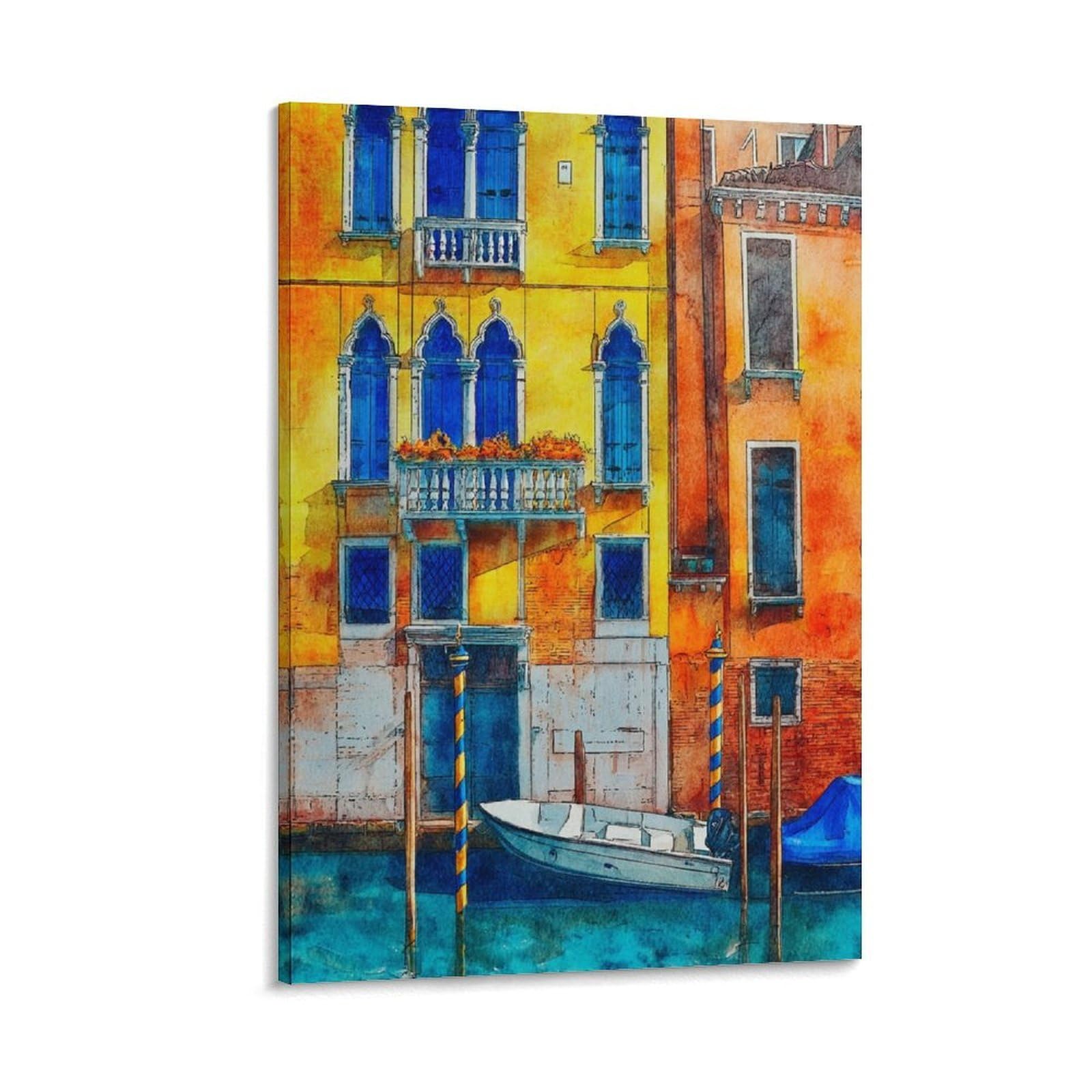 Lcynnh Frame-Style Venice 08X12inch(20X30cm) Vintage Travel Poster Watercolor Canvas Art