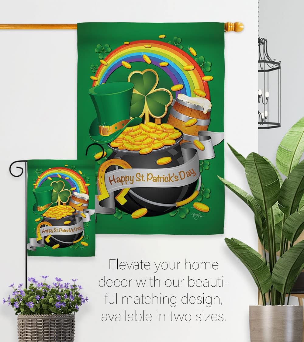 Breeze Decor SA-H-102027-IP Springtime Shamrock Leprechaun Lucky Coin Holiday March Irish Clover Happy St. Patrick's Day, House Flag 28" x 40", Thick Fabric