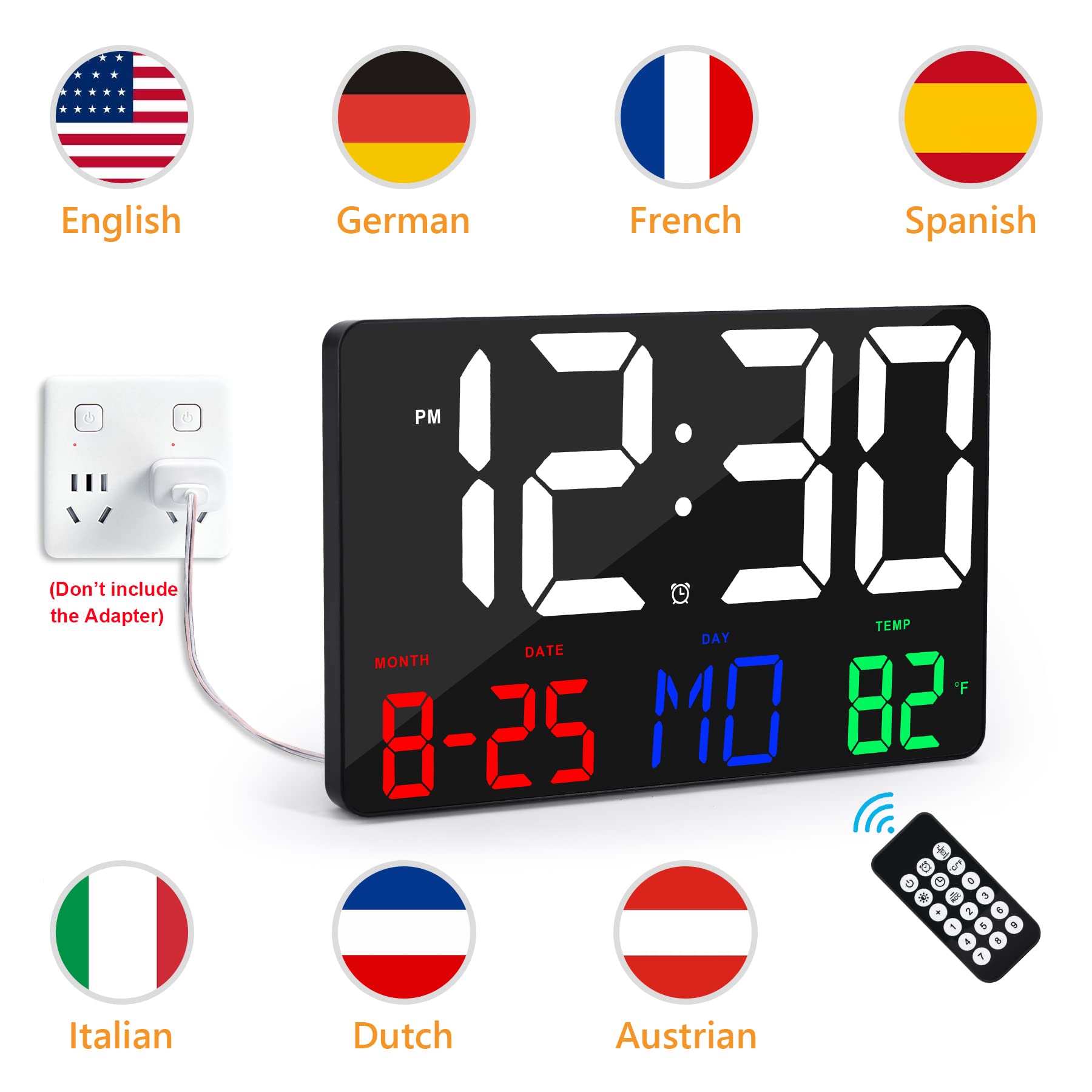 Digital Wall Clock,11.4" LED Digital Clock Large Display with Remote
