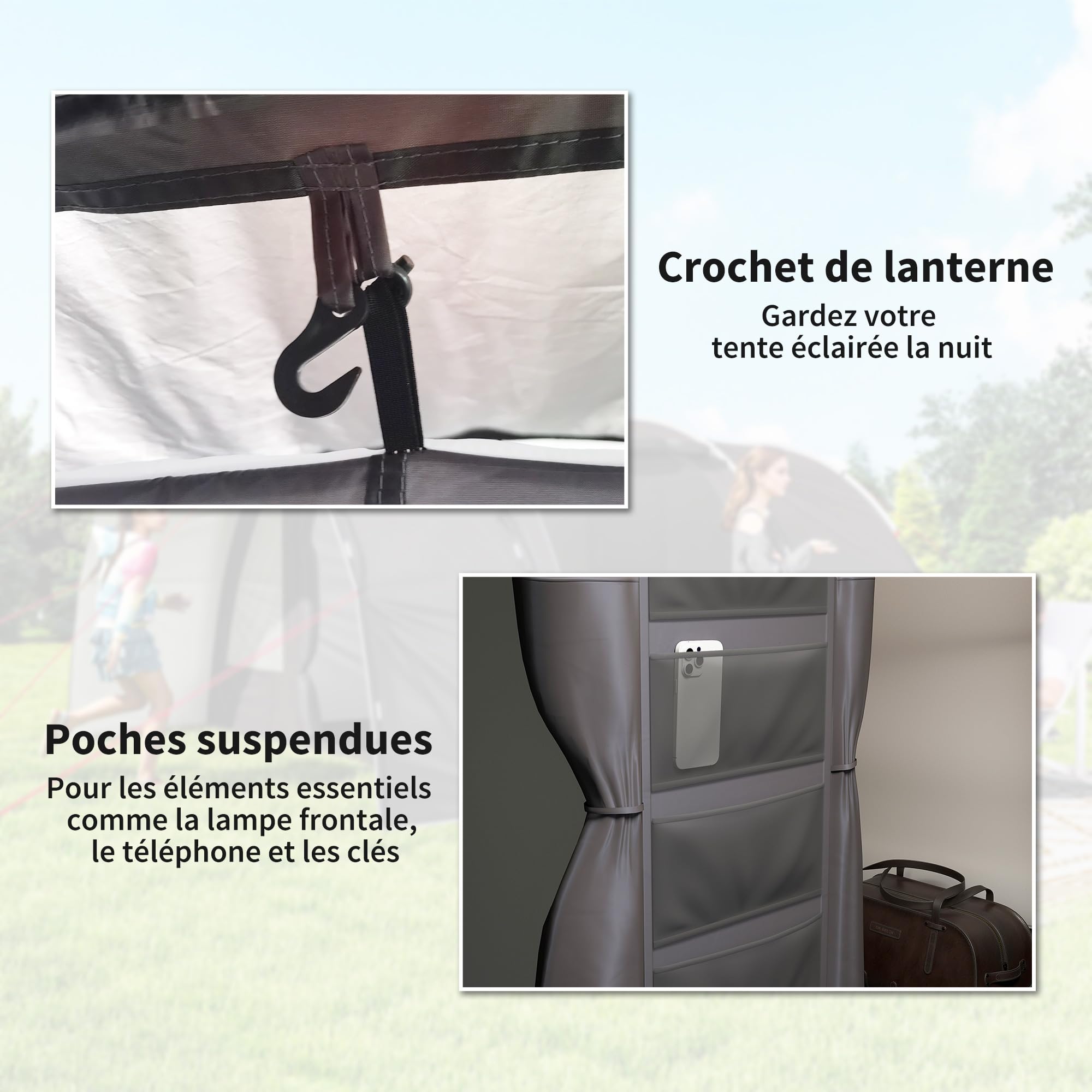 Outsunny Tente de Camping avec Porche pour 4 à 6 Personnes, Tente Tunnel familiale légère ventilée étanche 5 000 mm Montage Facile, Sac de Transport et Tapis Inclus, pour randonnée Trekking, Gris