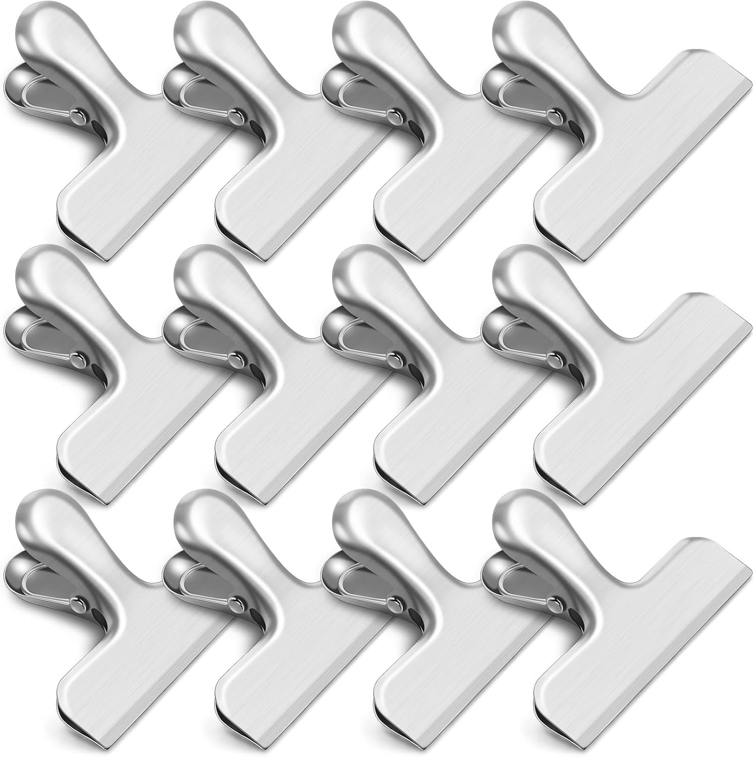 12 Pack Chip Clips, Stainless Steel Chip Bag Clips, Chip Clips Bag Clips Food Clips, Heavy Duty Bag Clips for Food Storage, Air Tight Seal Perfect for Kitchen Office Usage(Silver) 12 Pack Silver