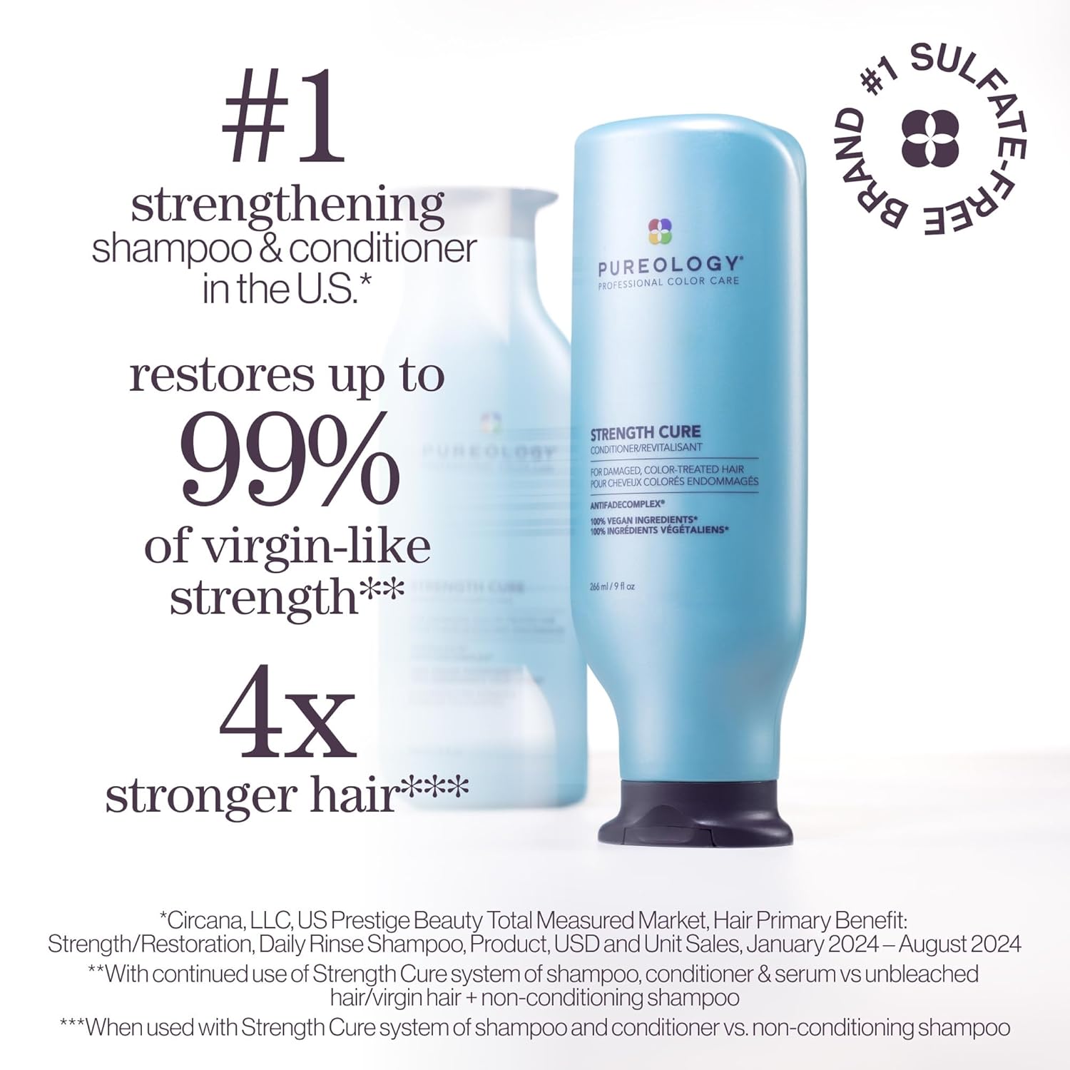 Pureology Strength Cure Conditioner - For Damaged or Color-Treated Hair, Reduces Breakage, Strengthens & Softens, With Sulfate-Free Formula, Vegan - Image 2