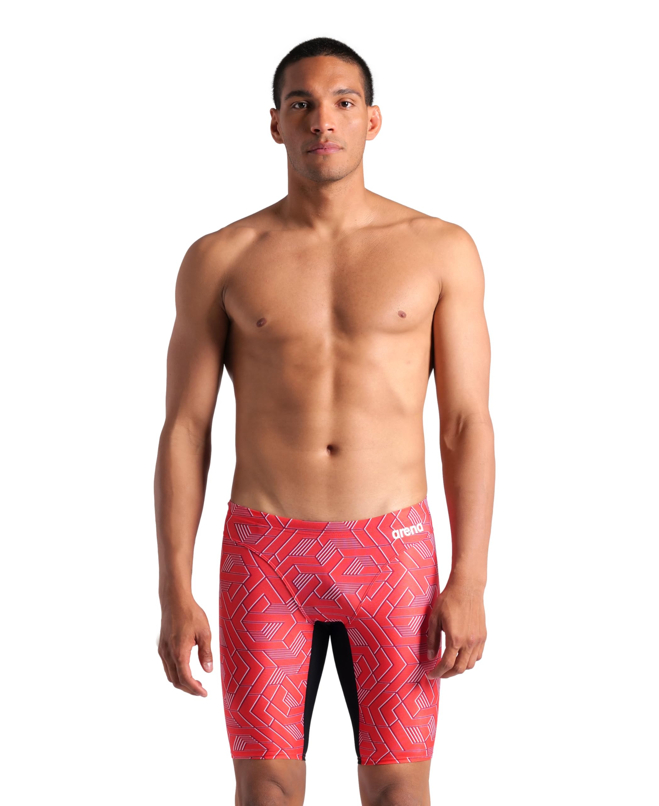 Arena Men's Black/Team Red Performance Escape Swim Jammer Athletic Swimwear Professional Swimsuit