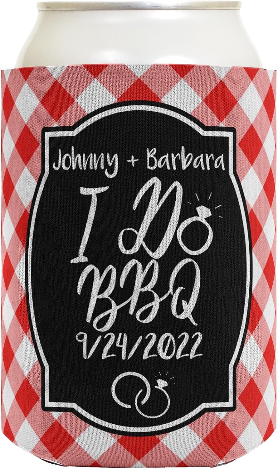 I Do BBQ Wedding Favors Custom Text Save-the-Dates 48-pack Customized Can Coolies Drink Coolers Red