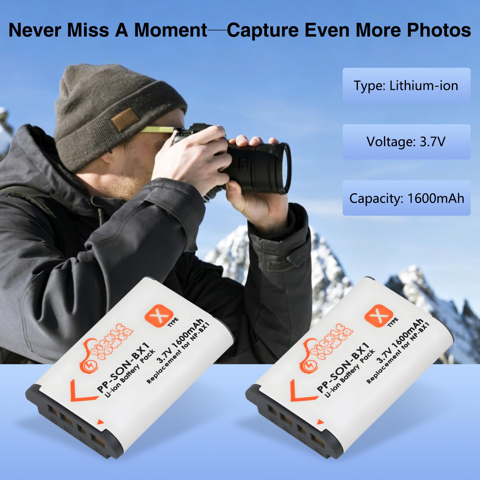 Pickle Power 2 unidades de batería NP-BX1 y cargador de 2 canales. Compatible con Sony NP-BX1, ZV-1, ZV-1 II, Cyber-Shot DSC-RX100, DSC-RX100 VII/VI/V/IV/III/II/VA (M7-M2), HDR-CX405, FDR-X3000, HX300