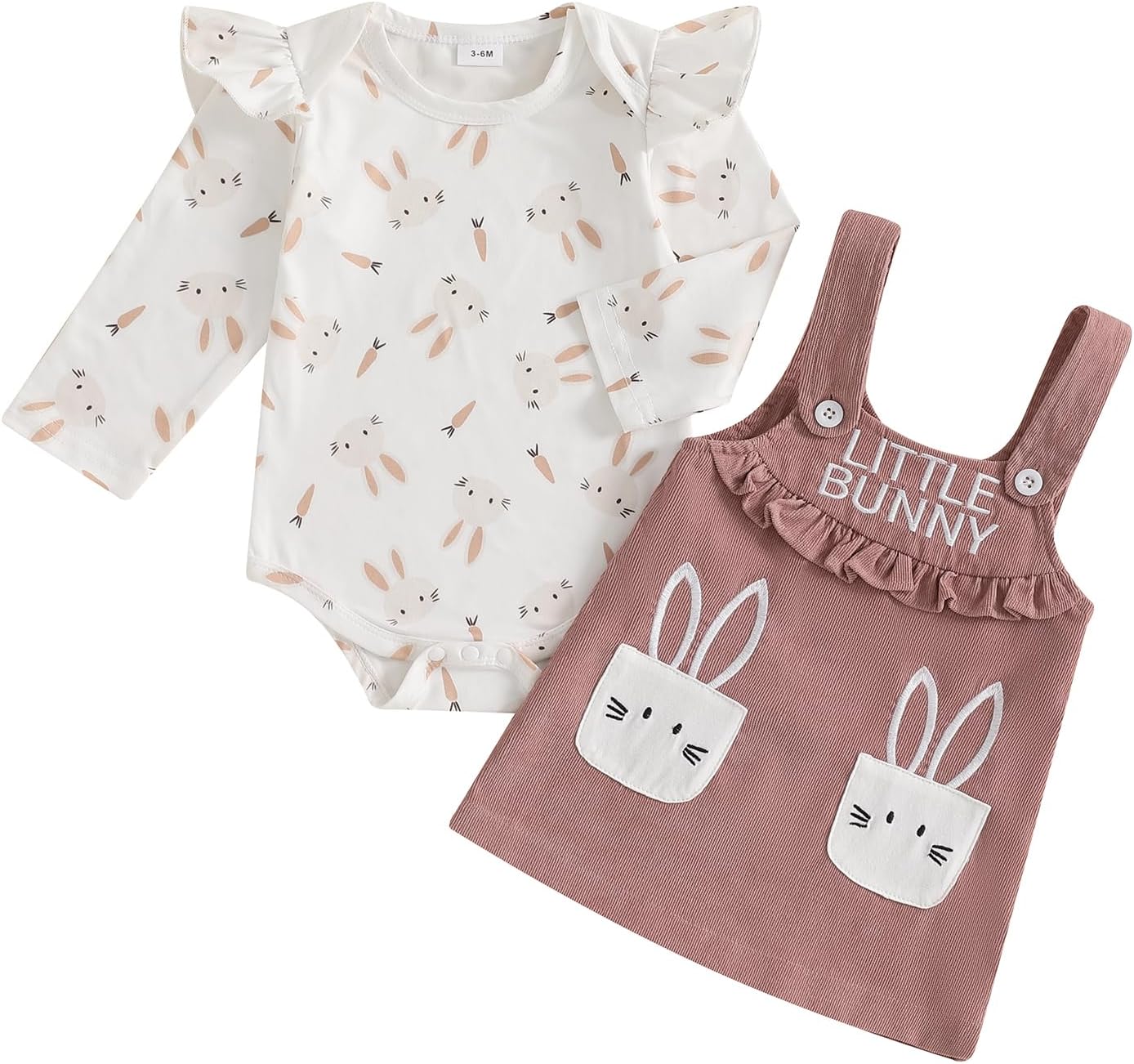 Newborn Baby Girl Easter Outfit Long Sleeve Romper Bodysuit Suspender Skirt Set Cute Baby Girl Spring Clothes