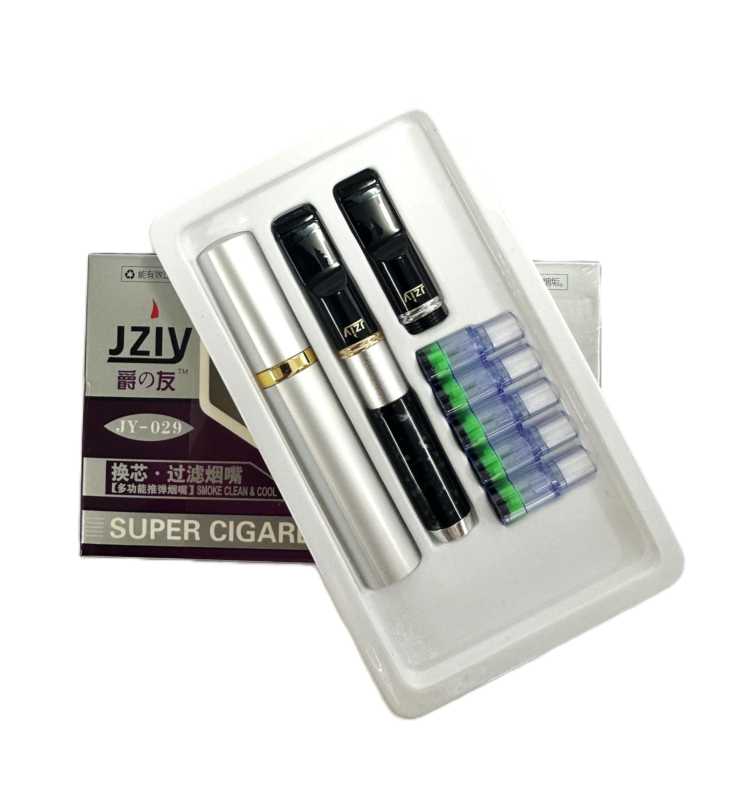 Fenny's Creations Super Tobacco Cigarette Holder Replaceable Filter Cigarettes Mouthpiece Reduce Tar Cigarette Portable Creative Reusable Cleaning Smoking Pipe (Black Cigarette Holder) Fashion