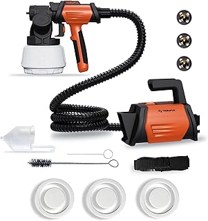 Tilswall Farbsprühsystem Shark 800 HVLP Elektro-Farbsprühgerät mit 1300ml Behälter, 120 DIN-s Lackierpistole Elektrisch mit 4 Düsen und 3 Sprühmodi für Innen- und Außenwandfarben