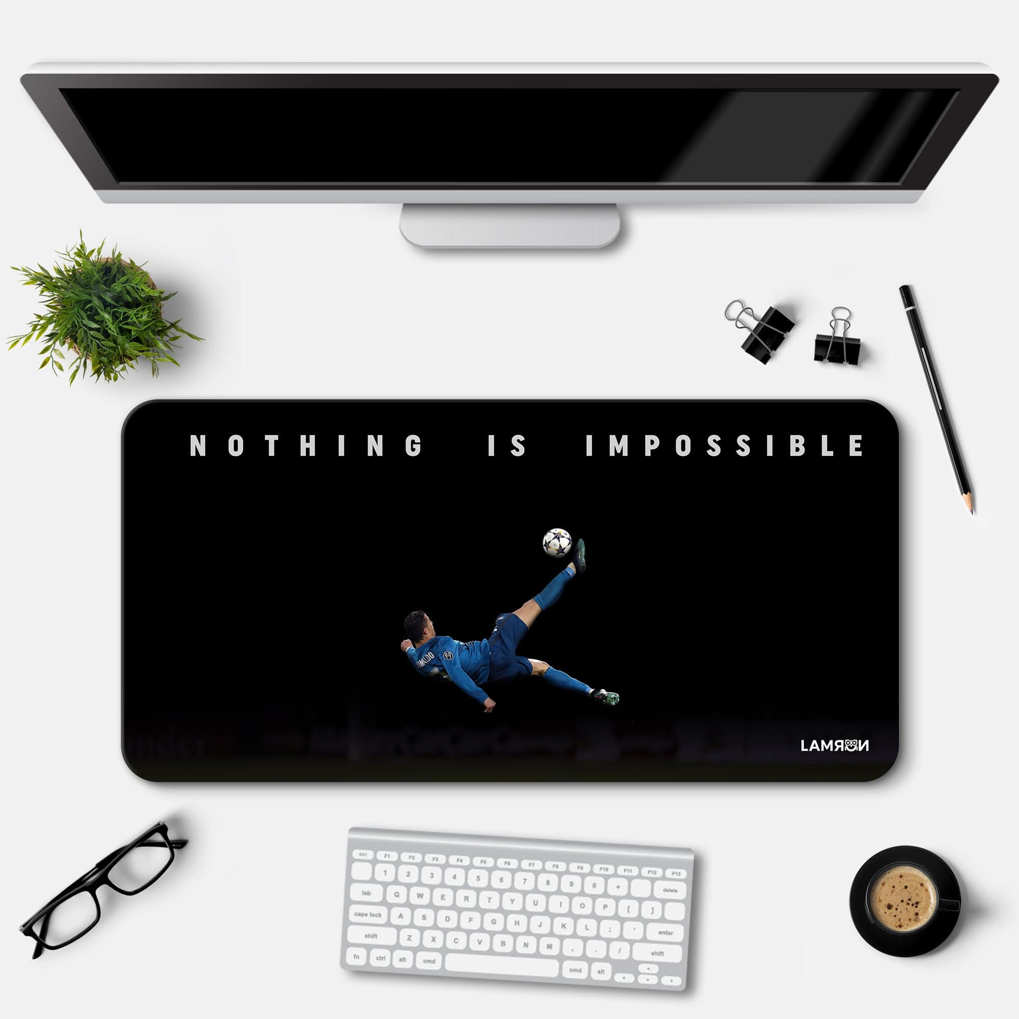 Lamron Nothing is Impossible Feat Ronaldo Printed Desk Mat | Deskpad | Laptop Mat for Work from Home | Gaming Anime Art Mouse Pad | Computer Table Mat | Deskpad for Office Table (11 x 23 Inch) (B0D2P4BYJB) Amazon Price History, Amazon Price Tracker
