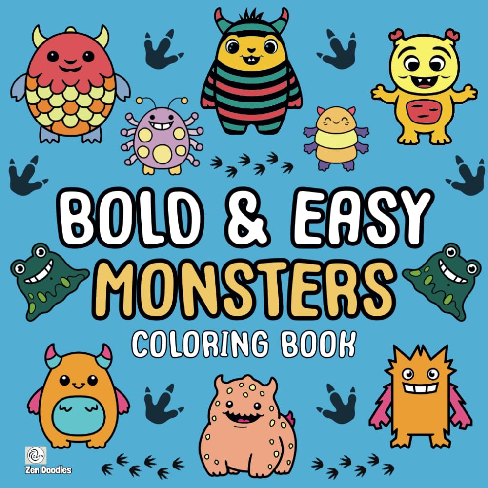 Bold & Easy Monsters Coloring Book: 50 Simple Drawings for Adults and Kids to Enjoy (Easy Coloring Books)