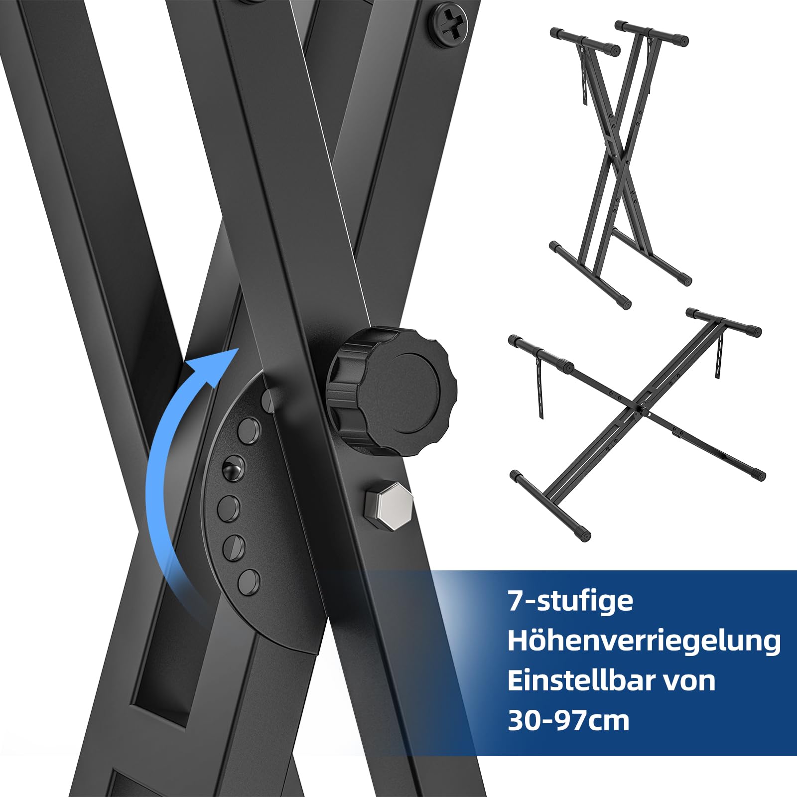 GLEAM Keyboardständer für E-Pianos - Robuster Doppel-X-Stil mit Verriegelungsgurten, passt für 54-88 Tasten E-Pianos, DJ-Mixer, Turntables, Synths und MIDI-Keyboards. Tragfähigkeit 45 kg